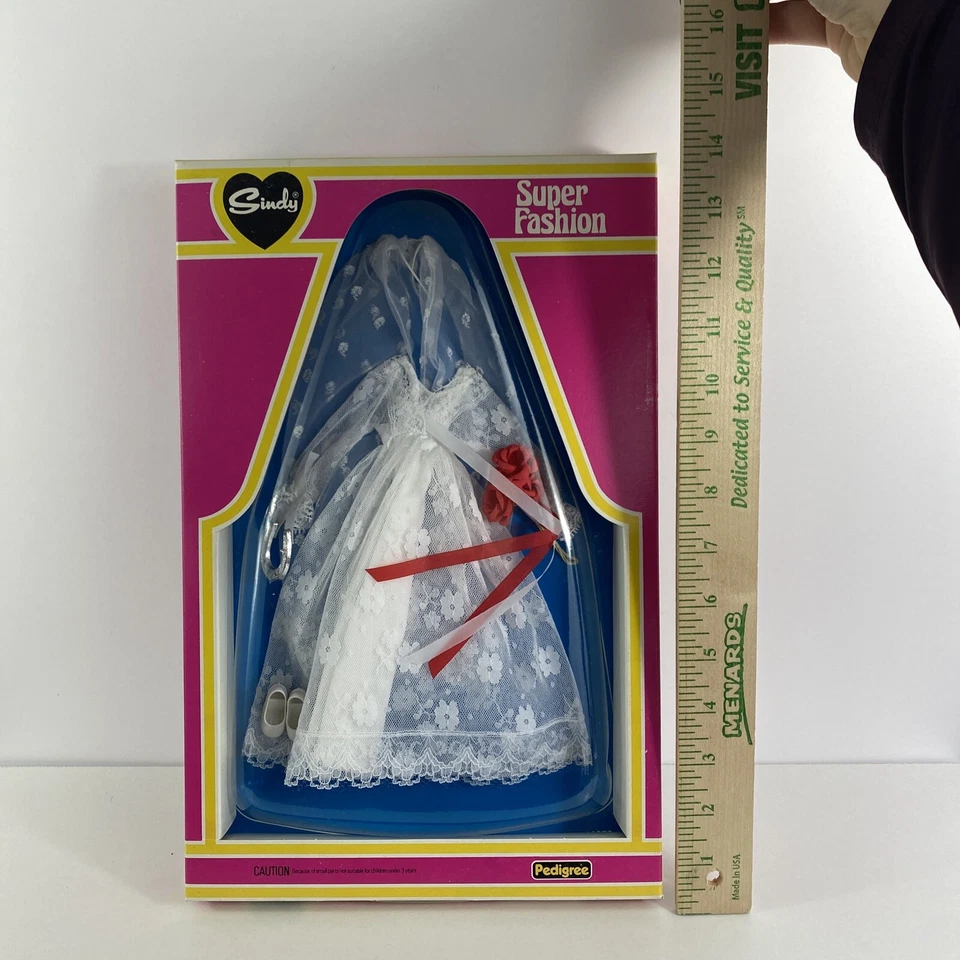 Vestido de noiva Pedigree Sindy Super Fashions 44472 branco buquê novo em folha raro - Imagem 3 de 4