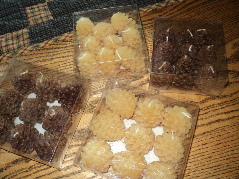 4 SETS Creative Co-op Pinecone CANDLES BROWN & CREAM 1.75 " -2" FALL AUTUMN
