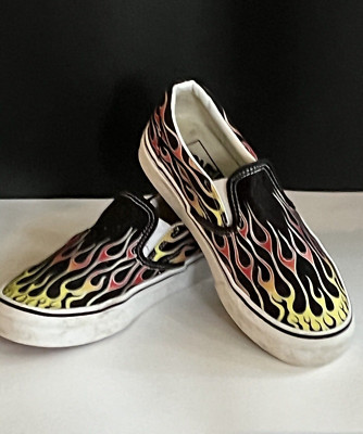 Vans Classic Slip On Red Flames Black Athletic Casual Shoes/Sneakers Womens 6.5