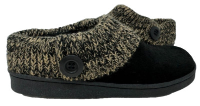 Clarks Women's Sweater Clog Slip On Faux Fur Lined Slippers Blk/Tan Size:8 205JL