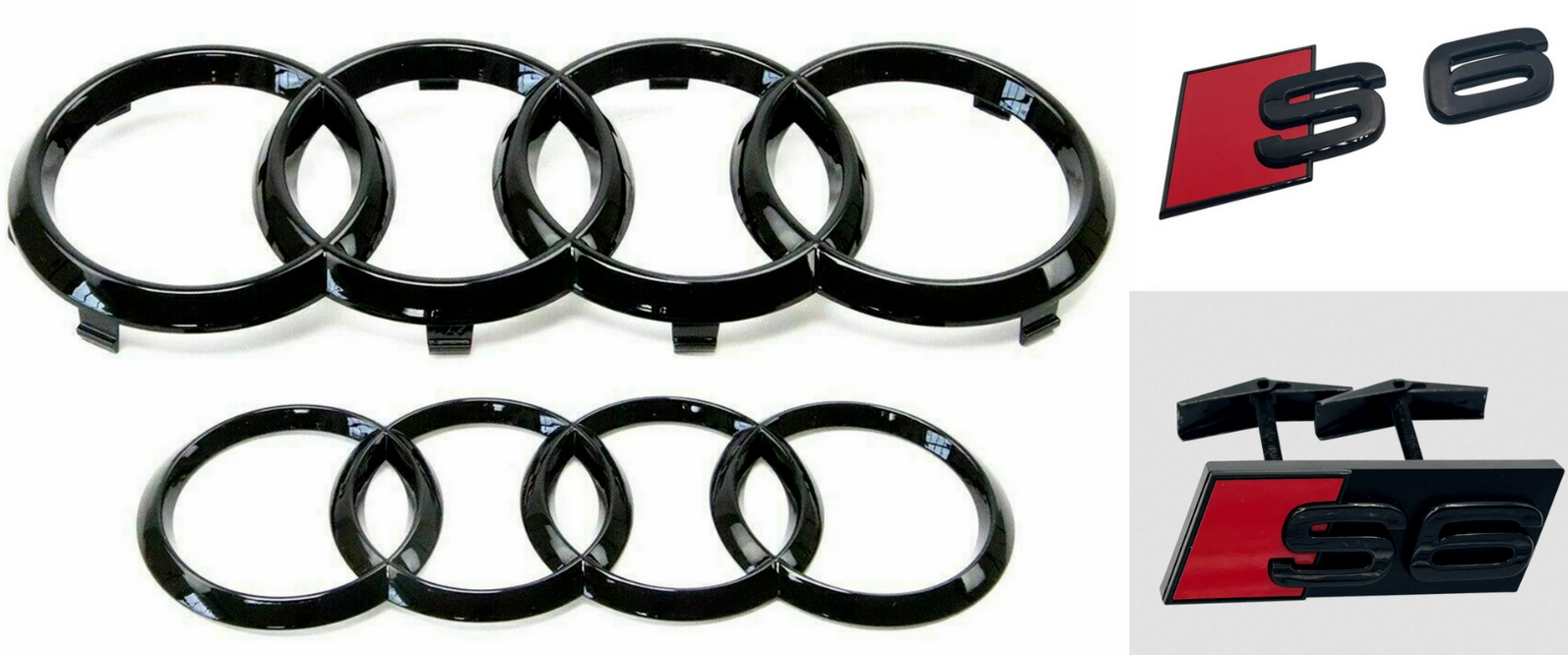 For Audi S6 Car Hood Rear Rings Front Grille Emblem Boot Decal Gloss Black