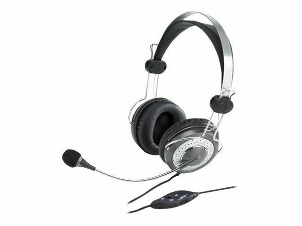 Наушники с микрофоном (гарнитура) genius hs-04su, провод. 2м, с оголов. Jack 3.5мм черн. с сер. (4710268805625)