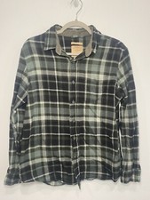 Mens Flannel Shirt Size M Green Long Sleeve Collared