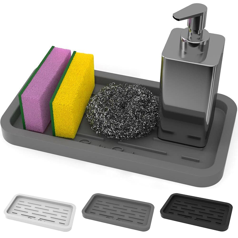 Silicone Sponge Holder Kitchen Sink Organizer Tray for Sponges, Soap Dispense...-image