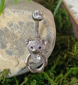 Authentic 1pc CZ Gem Center Teddy Bear Belly Button Ring Pierced Navel Gold Plated Naval