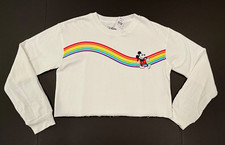 New Disney Mickey Mouse Women's Crop Sweatshirt White Medium