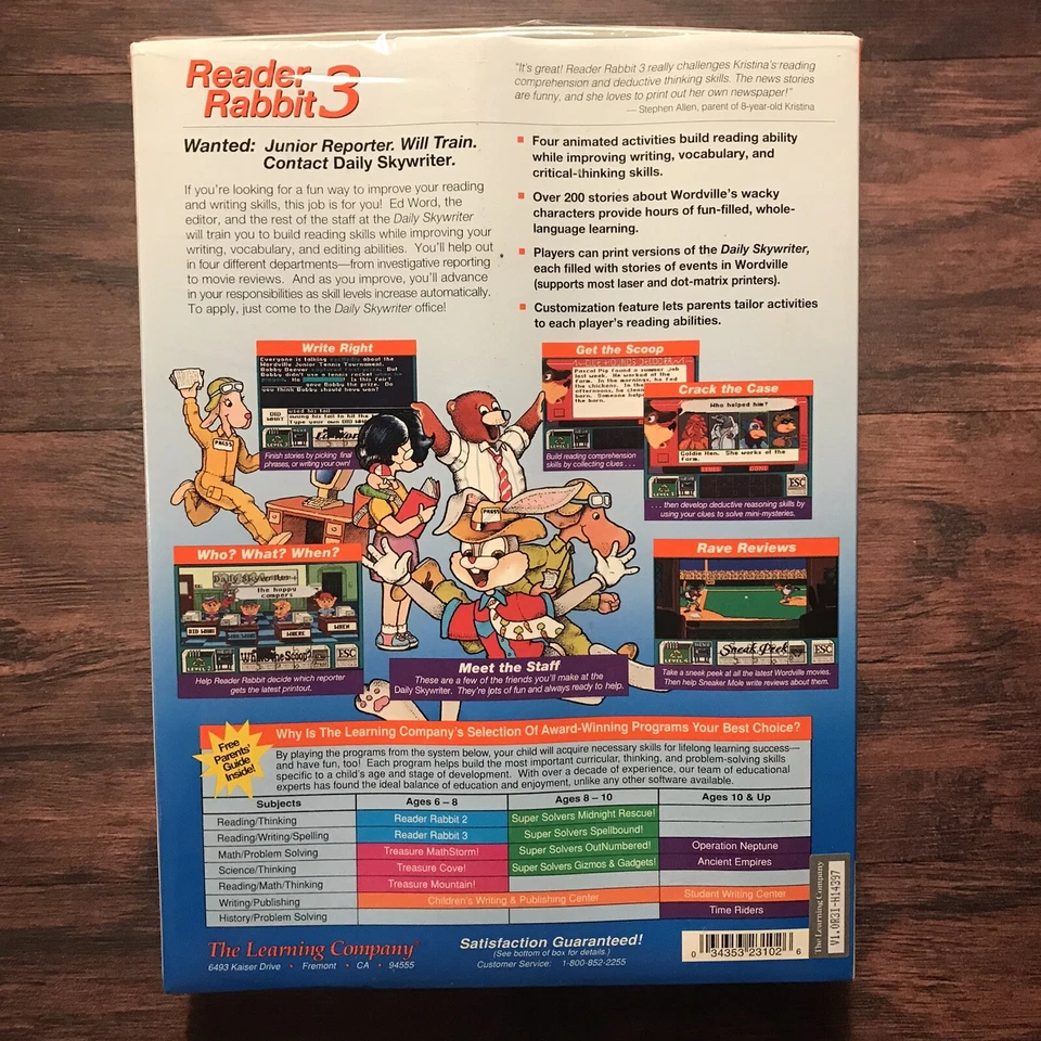 Reader Rabbit 3 The Learning Company Big Box Vintage PC Game NEW! DOS & WIN - Image 2 of 4