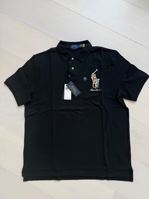 Polo Ralph Lauren mesh men black embroidered patchwork big poney NWT