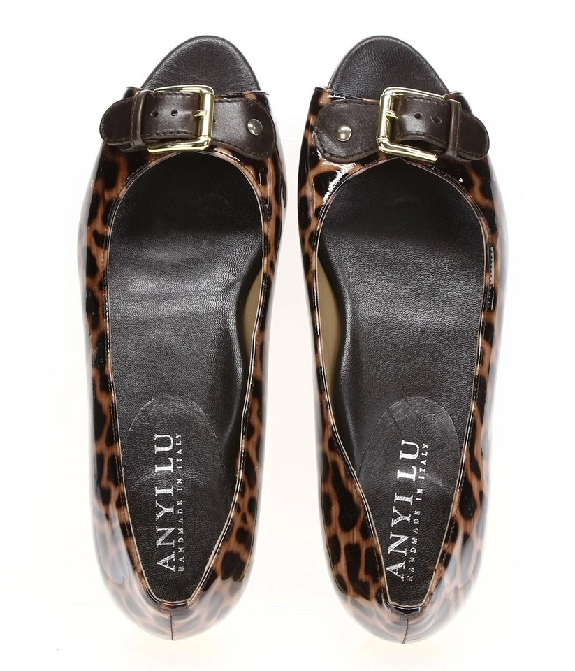 Anyi Lu Womens Leopard Print Patent Leather Slip On Open Toe Flats  Size 36.5 - Image 3 of 4