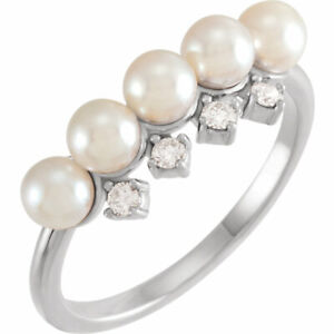 White Freshwater Cultured Pearl Crescent Ring Sterling Silver 4-4.5MM Size 7 