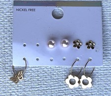 Girl  s Earrings Set 3 Pair Brand New Dangle Studs Pierced Pink, Gold-toned