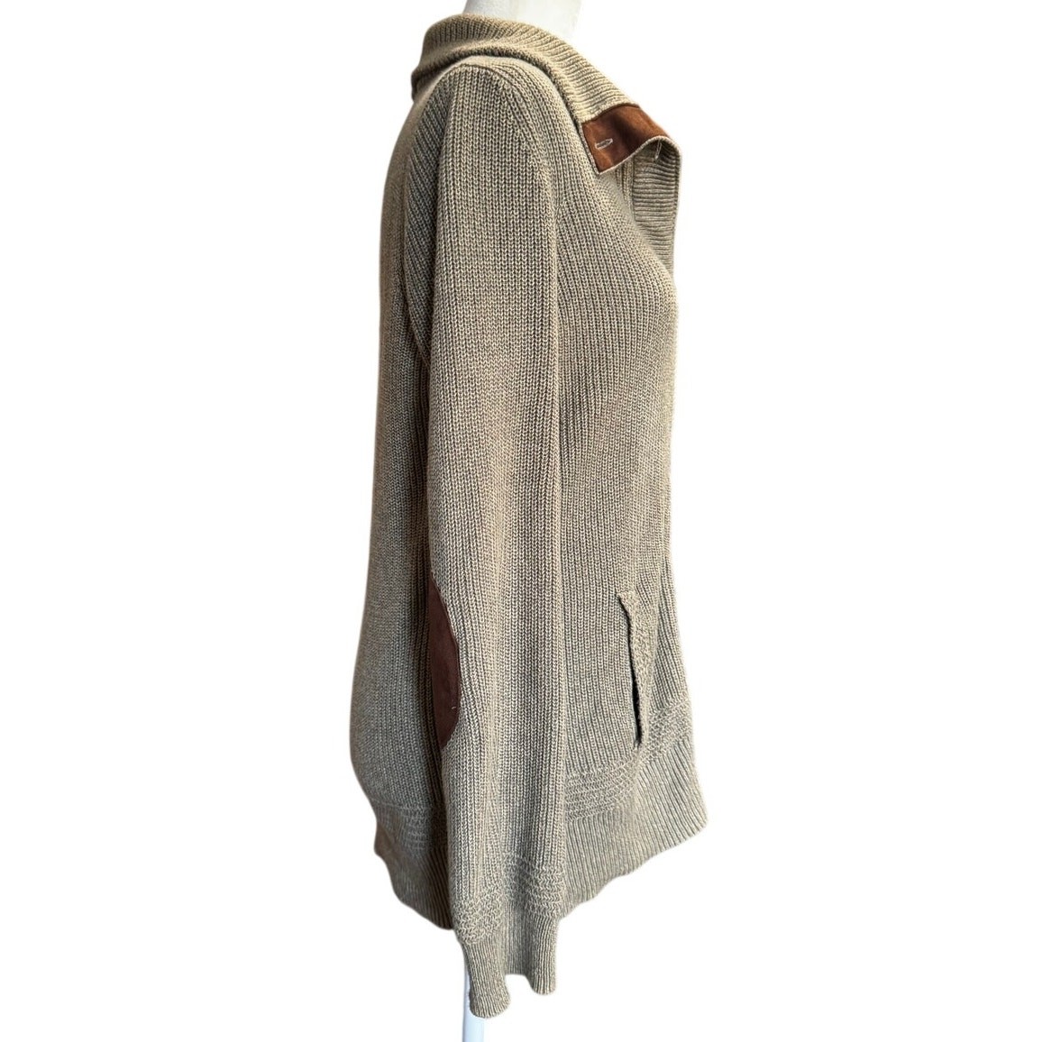 Lauren Jeans Co. Ralph Lauren Cotton Cardigan Sweater Elbow Patches Petite PM thumbnail 3