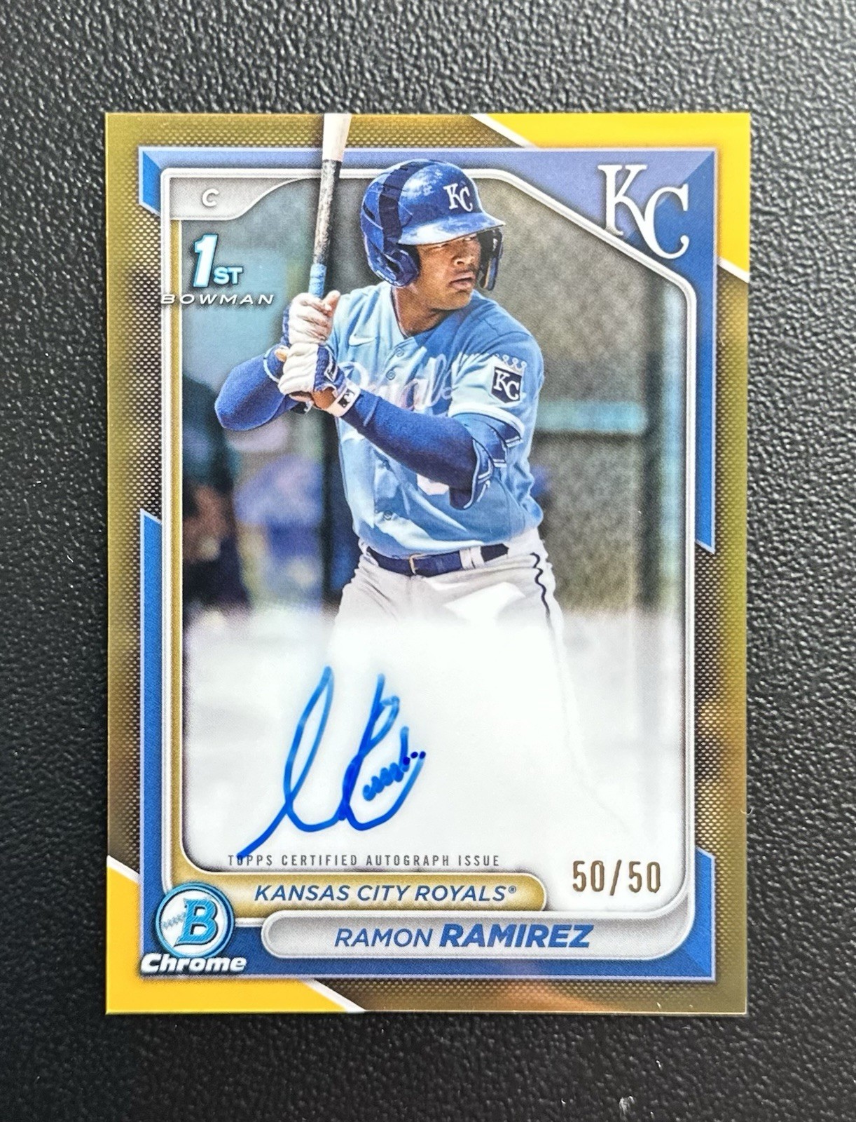 2024 Bowman Ramon Ramirez Gold Refractor 1st Chrome Auto 50/50 Royals