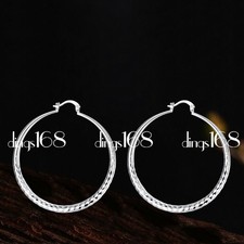 Genuine Classic 925 Sterling Silver Diamond-Cut 2" Large 4mm Tube Hoop Earrings