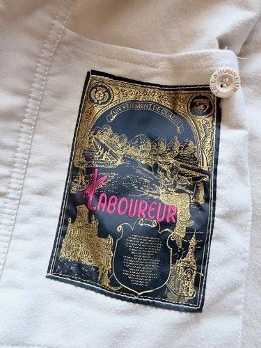 Le Laboureur French Chore Work Moleskin Jacket Size Medium Ecru Made in France image 4