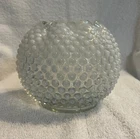 Fenton Large French White Opalescent Glass Hobnail 8 Crimp Rose Bowl Vase 1940