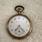Elgin Antique Open Face Pocket Watch Yellow Gold White Dial Seconds Sub-Dial
