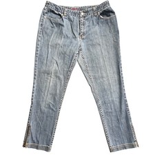 Jeans donna Eddie Bauer taglia 12 blu denim cerniera dettaglio caviglia gamba dritta