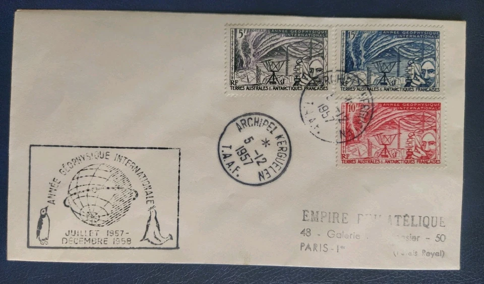 enveloppe 1er Jour Timbres TAAF n°8, 9 et 10 CàD ARCHIPEL KERGUELEN 1957 - Photo 1/1