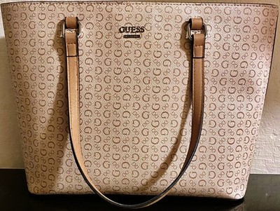 GUESS Los Angeles Beige/Tan Monogram Handbag 14 