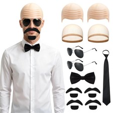 Bald Man Caps Accessories Costume 16Pcs,Wig Cap One Size Fits Most, Beige