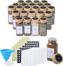 Glass Spice Jars with Bamboo Lids, Airtight Food Storage, Labels, 24