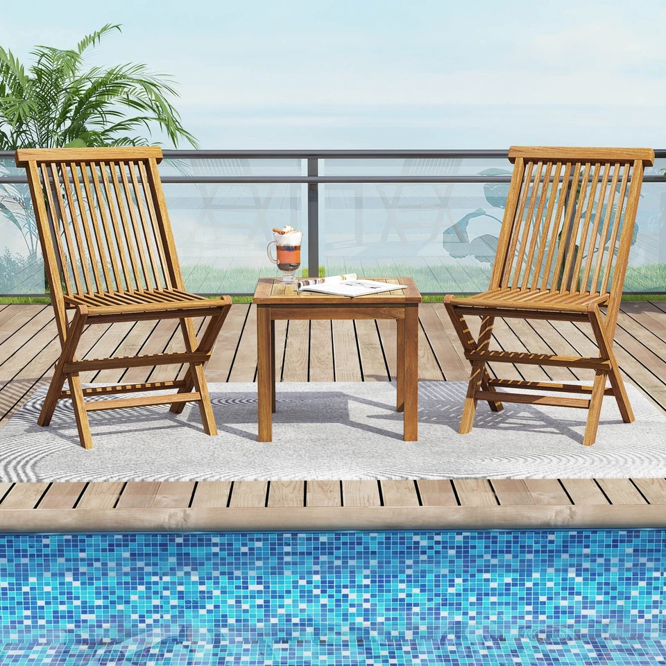 Mesa auxiliar cuadrada de madera de teca al aire libre mesa de centro para terraza de porche jardín patio Foto 3 de 4