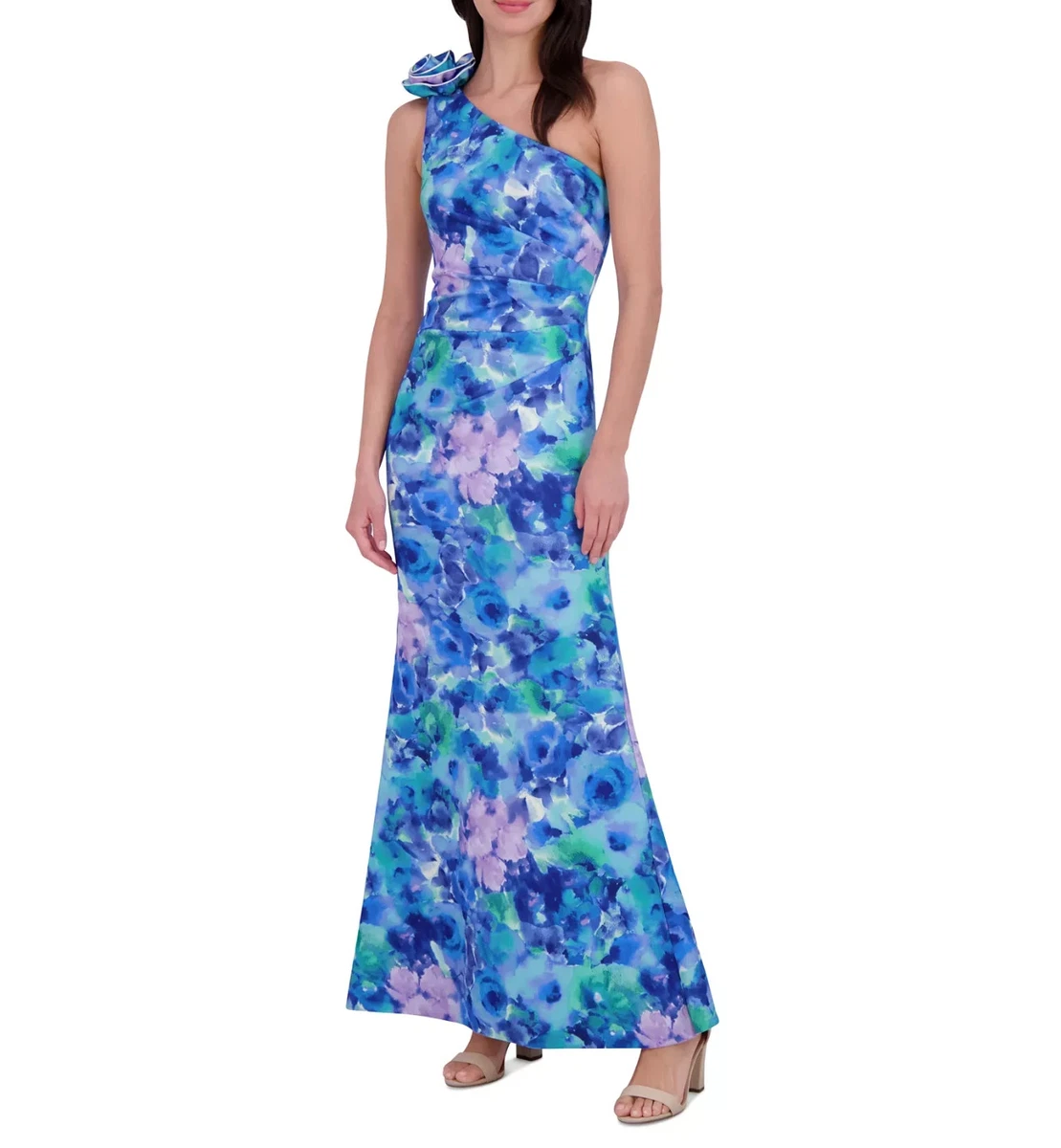 Robe De Bal Eliza J Taille 10 - Col Carré, Imprimé Floral Bleu Marine, Neuve Avec étiquettes