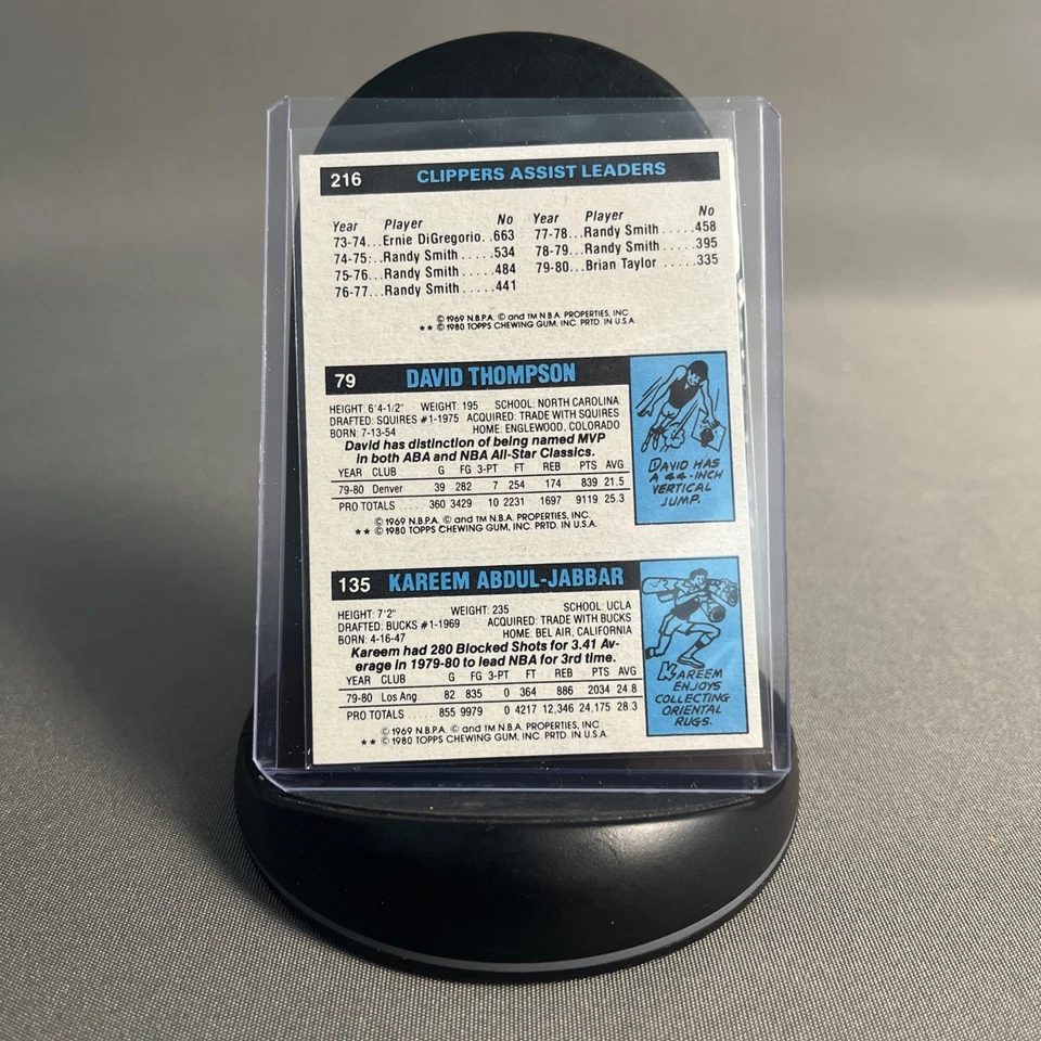 Kareem Abdul-Jabbar, David Thompson & Brian Taylor 1980-81 Topps #44 assistências - Imagem 2 de 4