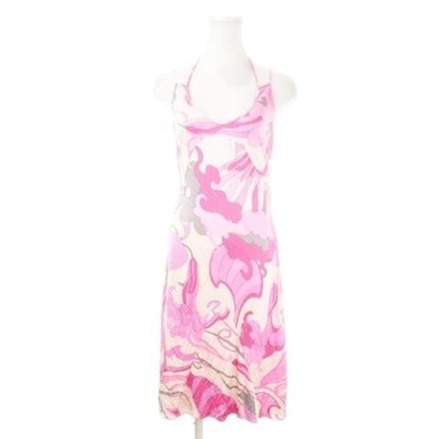 EMILIO PUCCI One Piece Cami Dress Knee Length Silk Stretch Logo All Over