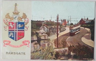 Ramsgate Madeira Road um 1905 Trolleybus bunte Landschaft und lokales Wappen