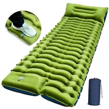 Camping Sleeping Pad, Ultralight Camping Mat with Pillow, Built-in Single-green
