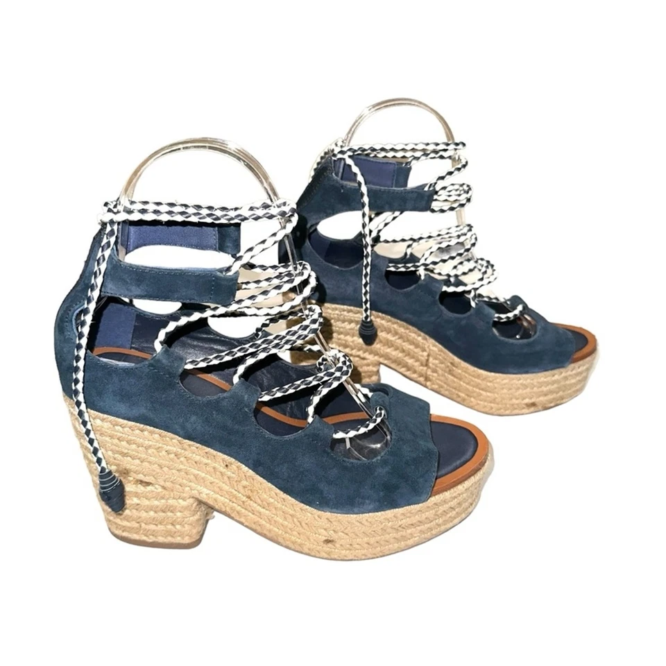 Sandalia de plataforma alpargata con cordones de gamuza Tory Burch Positano en azul marino brillante 6,5 Foto 3 de 4