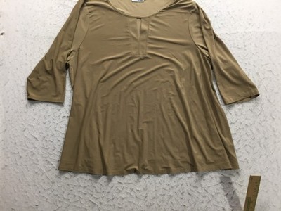 Attitudes By Renee Blouse Plus Size 3X Tan Keyhole Slit Neck 3/4 Sleeve