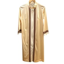 Vintage 70s Vanity Fair Robe Mod Loungewear Retro Stripe Zip Front Cream Brown
