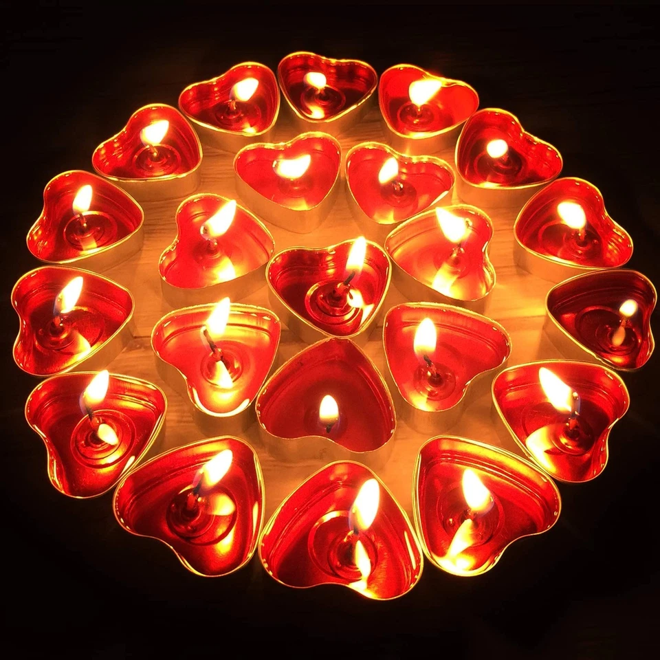 Paquete de 50 velas tealight en forma de corazón (25x2 capas), té romántico sin perfume de amor... Foto 3 de 4