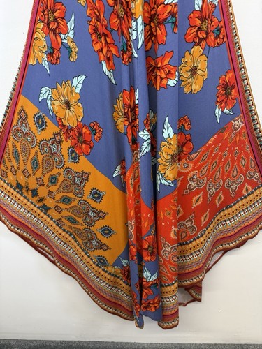 Monsoon Dress Orange Blue Floral Stretchy Strappy Bead V Neck Hankie Hem UK 8/10 - Picture 4 of 18