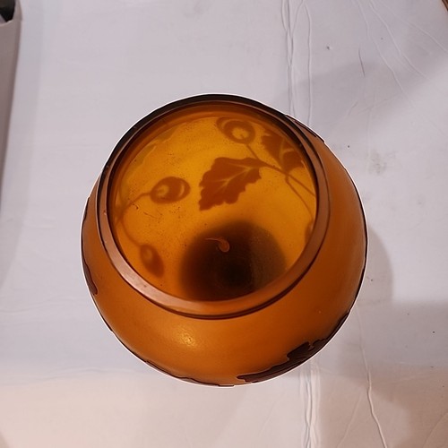 Vintage Cameo Art Glass Vase Orange Brown Green Oak Leaves Acorns Autumn - Picture 7 of 10