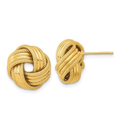 14 Karat Gelbgold strukturierte Liebesknoten Knopf Ohrstecker Paar 14,5 mm