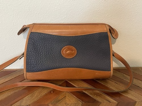 Dooney And Bourke Allwetter Leder Handtasche Handtasche Navy Blau Braun Made In USA
