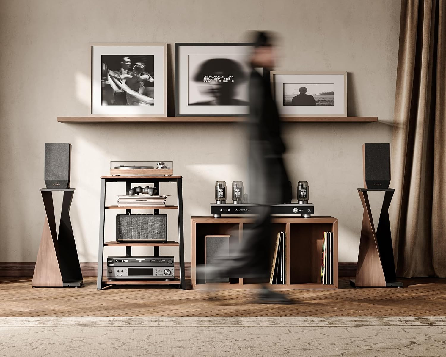 FITUEYES HiFi Rack Record Player Turntable Stand 4 Tier Walnut Audio Stand 2