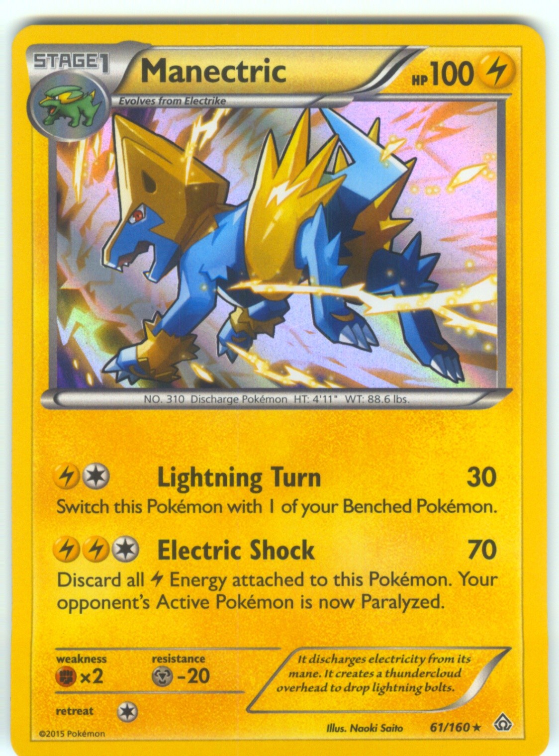 Manectric Holofoil Holo Rare XY - Primal Clash 61/160 LP