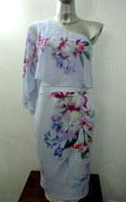 LIPSY Lilac-Blue Cornflour Lucia One Shoulder Floral Dress RRP £70 Ladies UK 14