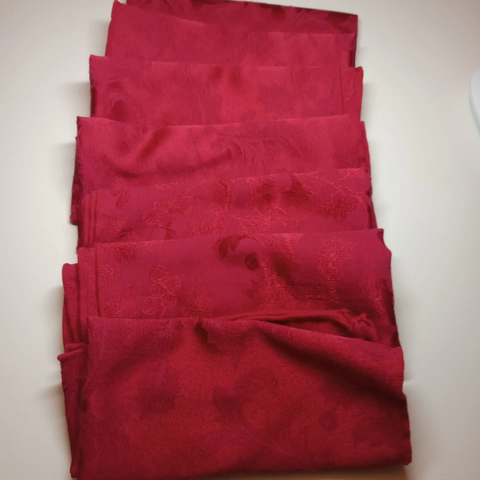 Vintage Satin Holiday Christmas Dark Red Holly Berry 17" Dinner Napkins 7 pc - Image 3 of 4