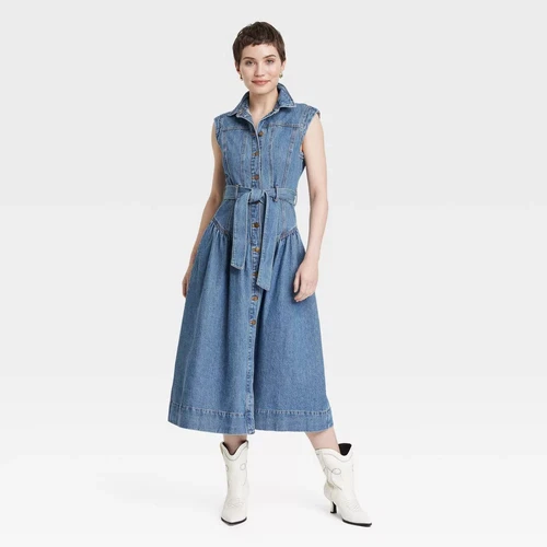Women's Tie-Waist Midi A-Line Dress - Universal Thread