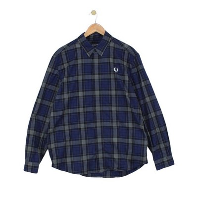 Fred Perry Plaid Shirt Mens Size L Blue Long Sleeve Casual Button Up