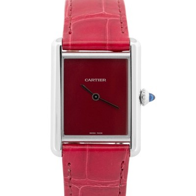 Cartier Tank Must Large Red Quartz 33mm Stainless Steel Watch 4323