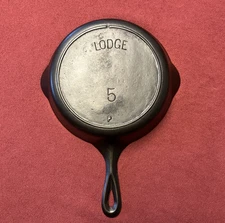 Lodge Arc Logo Cast Iron Skillet #5 Single Notch Heat Ring  Restored / Seasoned