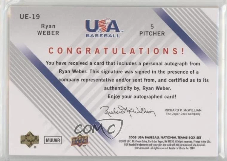 2008 USA Baseball National Teams Junior Team Blue Ink /150 Ryan Weber Auto - Image 2 of 2