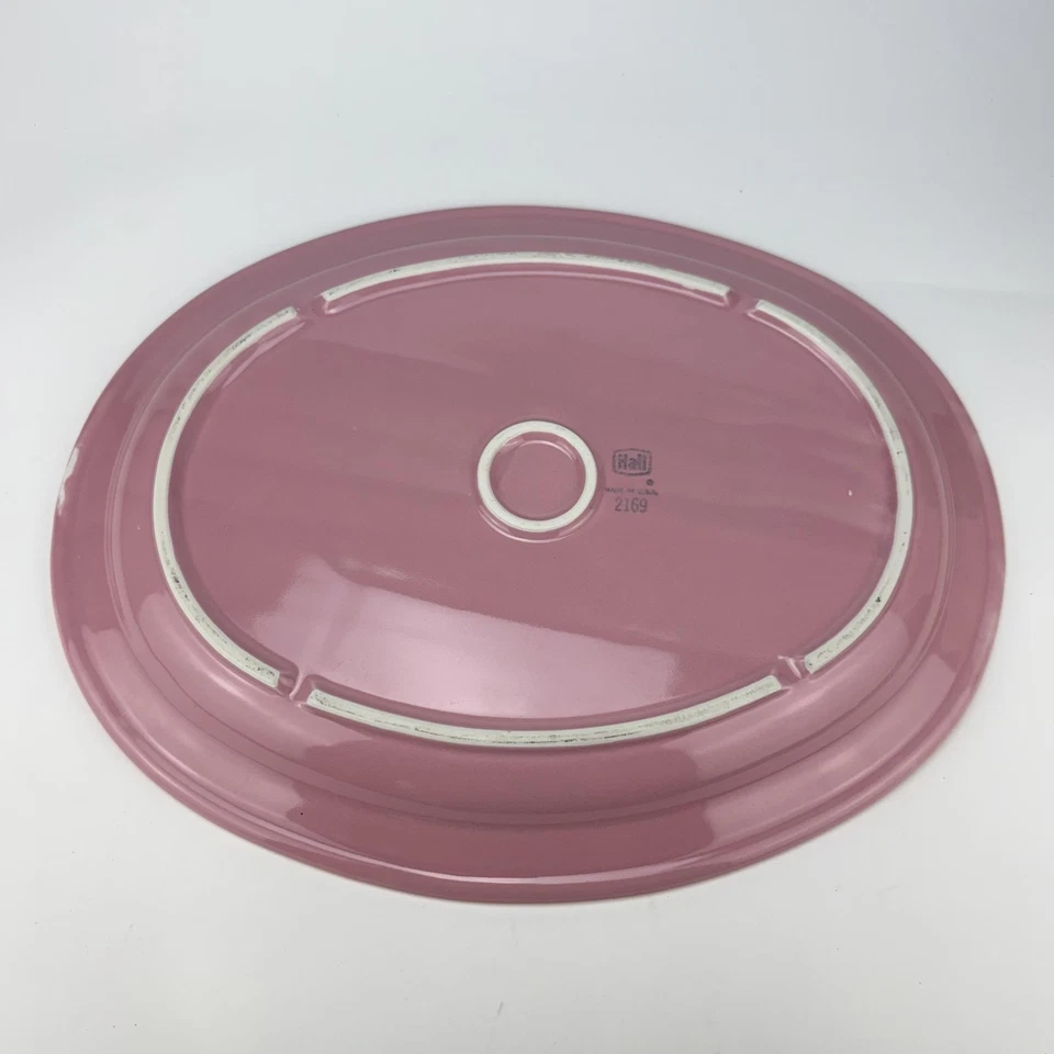 Plato de servir ovalado dividido vintage Hall China rosa 2169 hecho en EE. UU. grande Foto 2 de 4